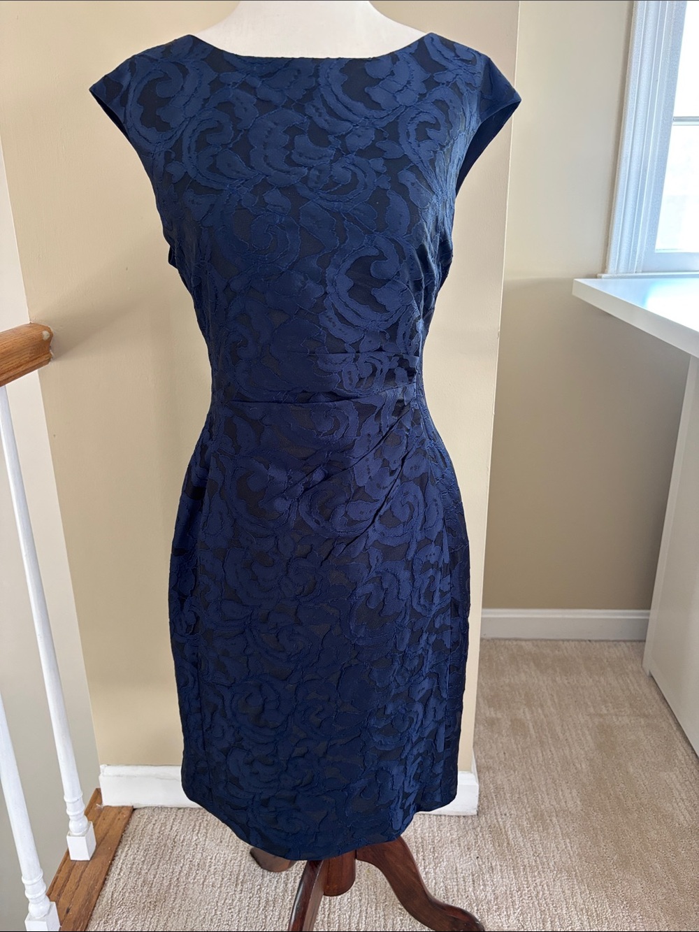 Lauren Ralph Lauren Navy Floral Jacquard Midi Dress Size 14P EUC